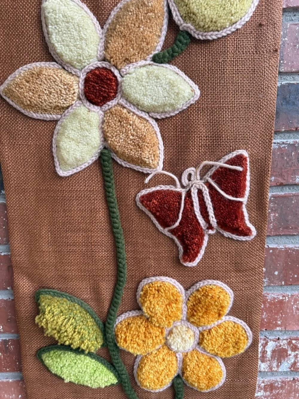 Handmade Floral Hooked Wall Tapestry Hangings - Earth Tones